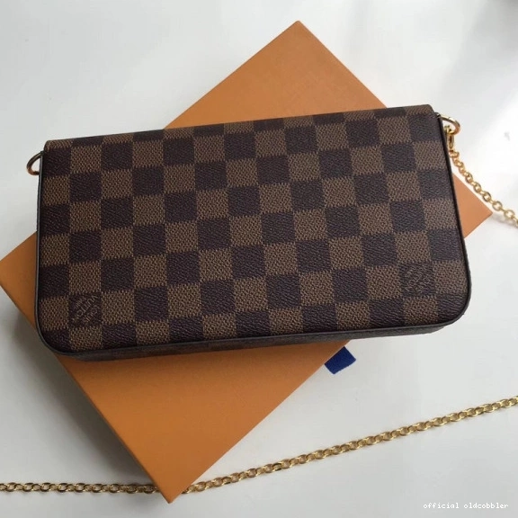 Official oldcobbler N63032 Pochette Vuitton Louis Felicie Bag Damier 0803